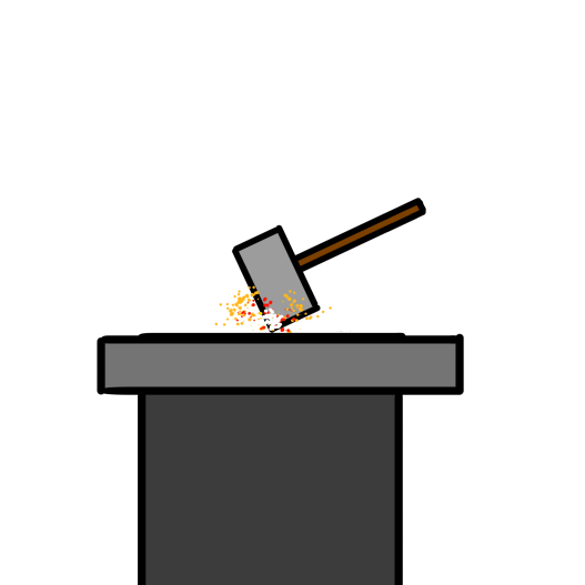 A mallet having just struck a pedestal